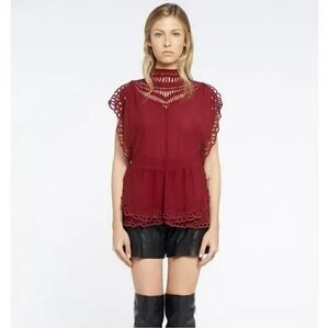 NWT IRO Jala Broderie Anglaise Woven Top In Wine